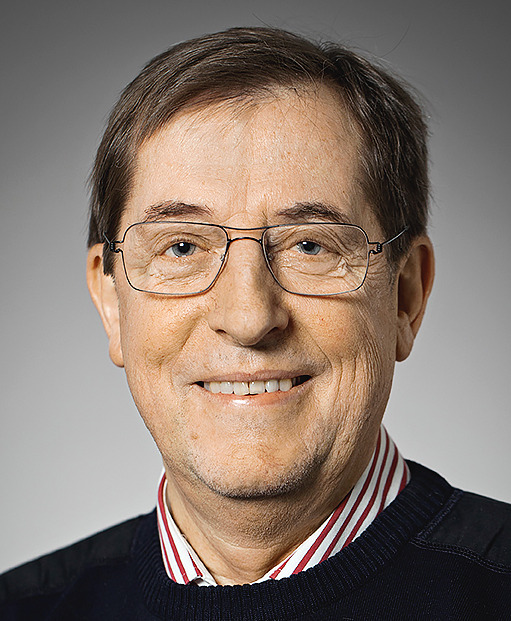 Porträttbild på Lars Edvinsson mot en grå bakgrund.