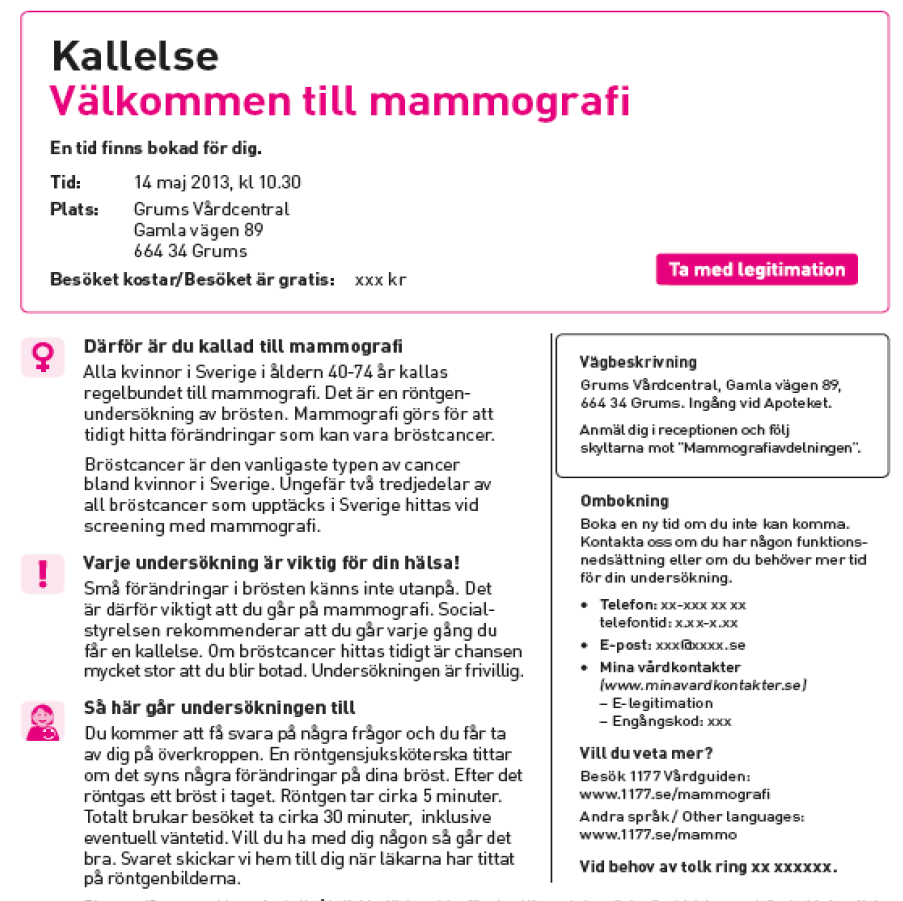 Nya kallelser informerar även om nackdelarna med screening